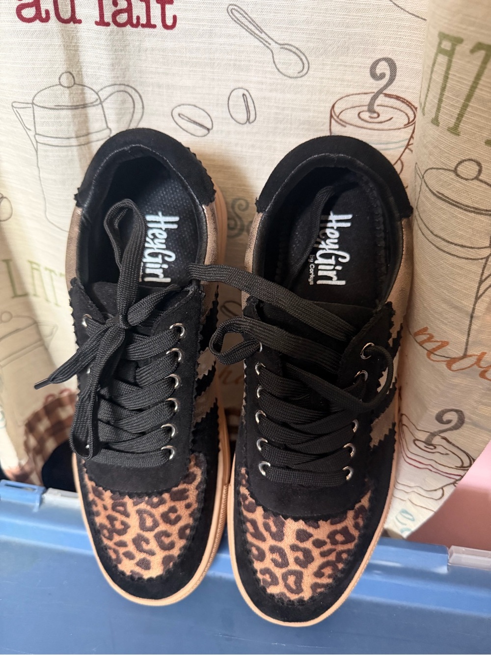 Hey Girl Women's Leopard-Accent Black Platform Sneakers